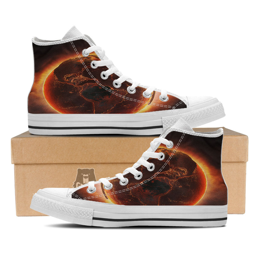 Earth Burning Print White High Top Shoes-grizzshop