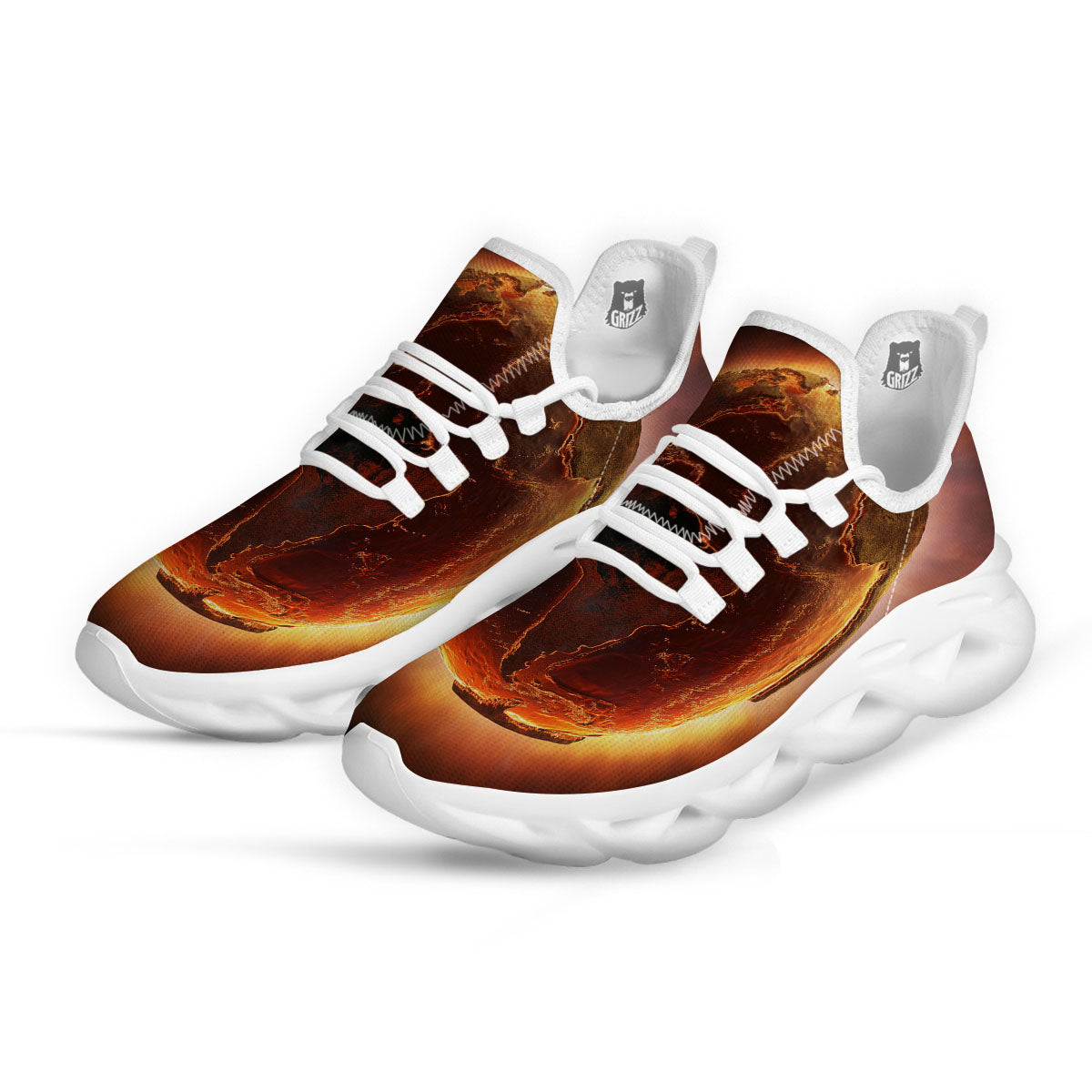Earth Burning Print White Running Shoes-grizzshop