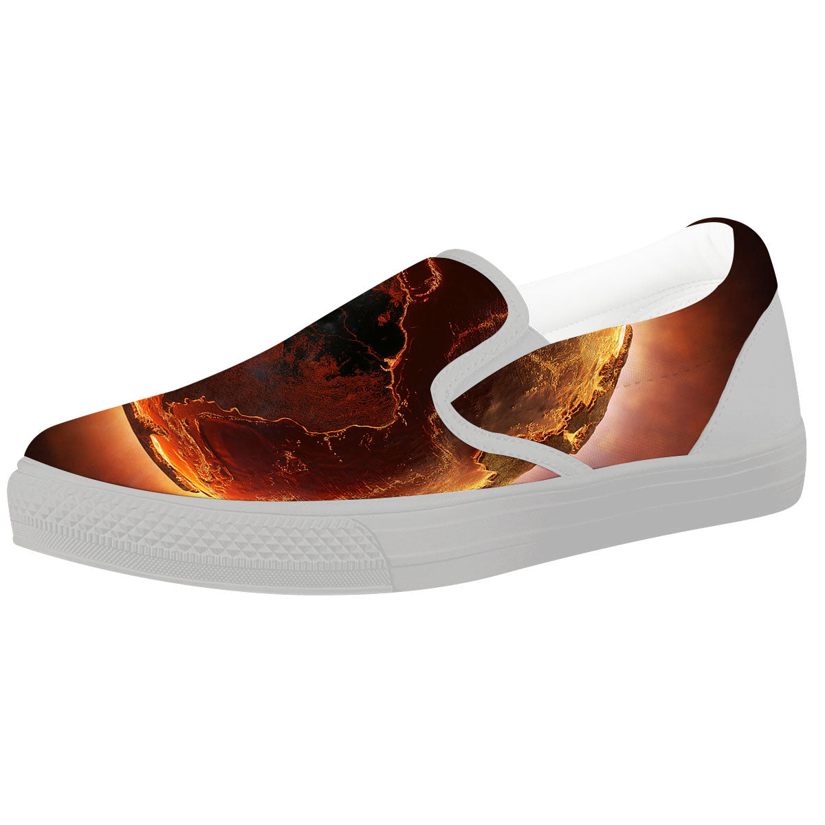 Earth Burning Print White Slip On Shoes-grizzshop