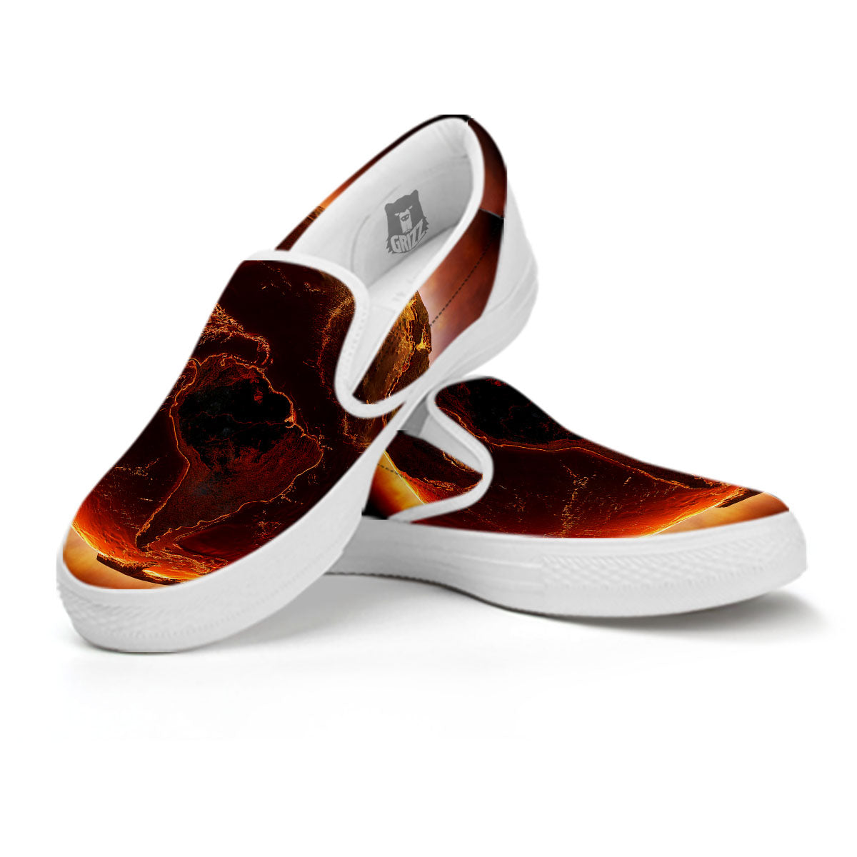 Earth Burning Print White Slip On Shoes-grizzshop