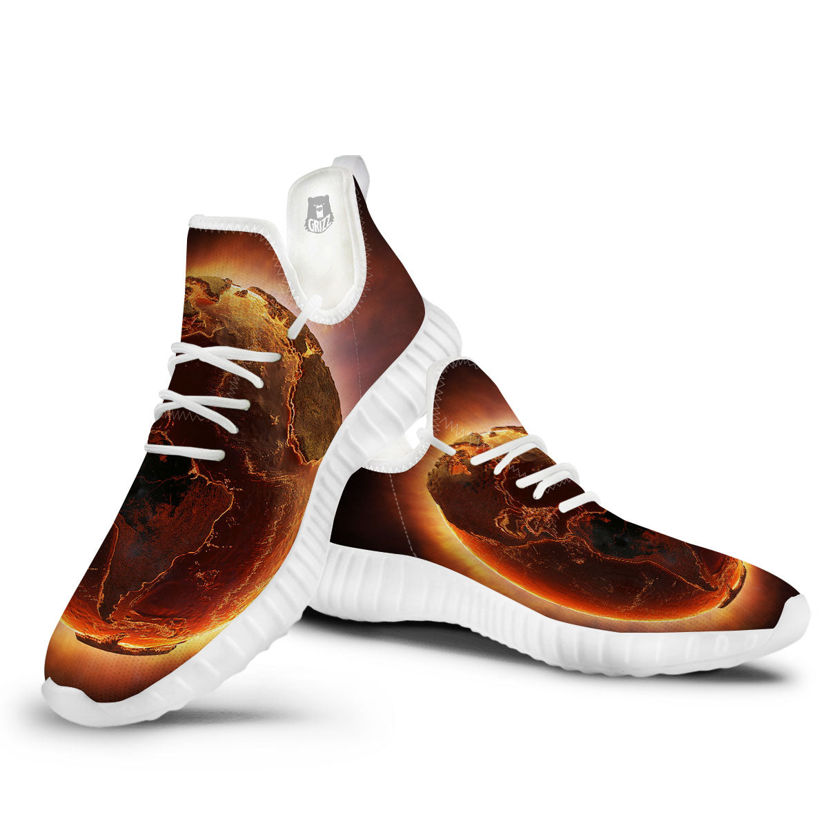 Earth Burning Print White Walking Shoes-grizzshop