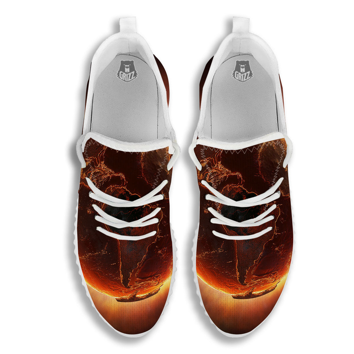 Earth Burning Print White Walking Shoes-grizzshop