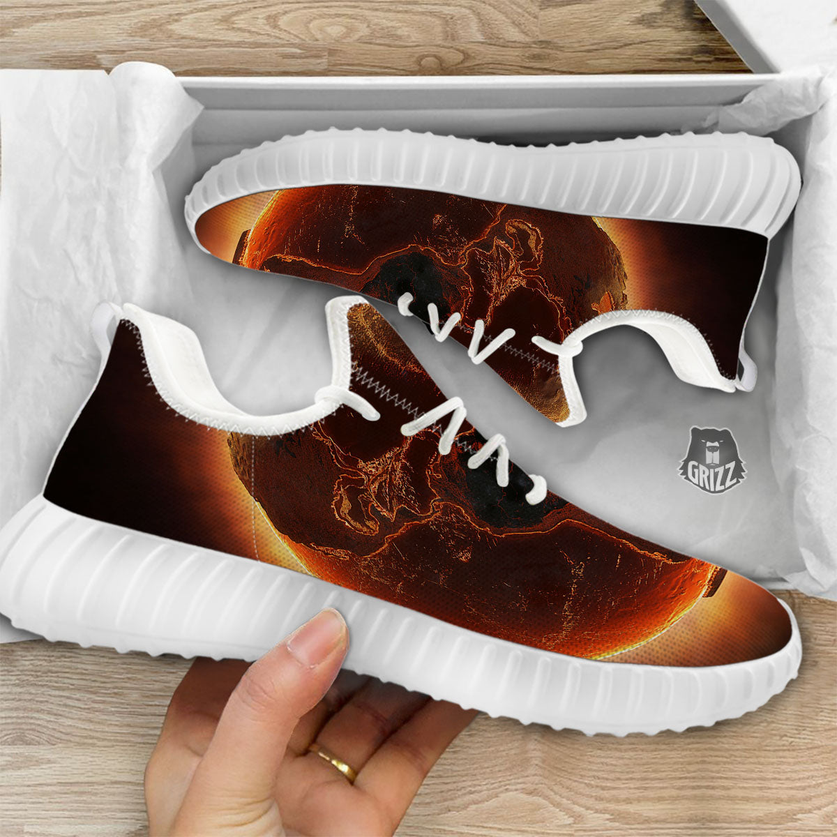 Earth Burning Print White Walking Shoes-grizzshop