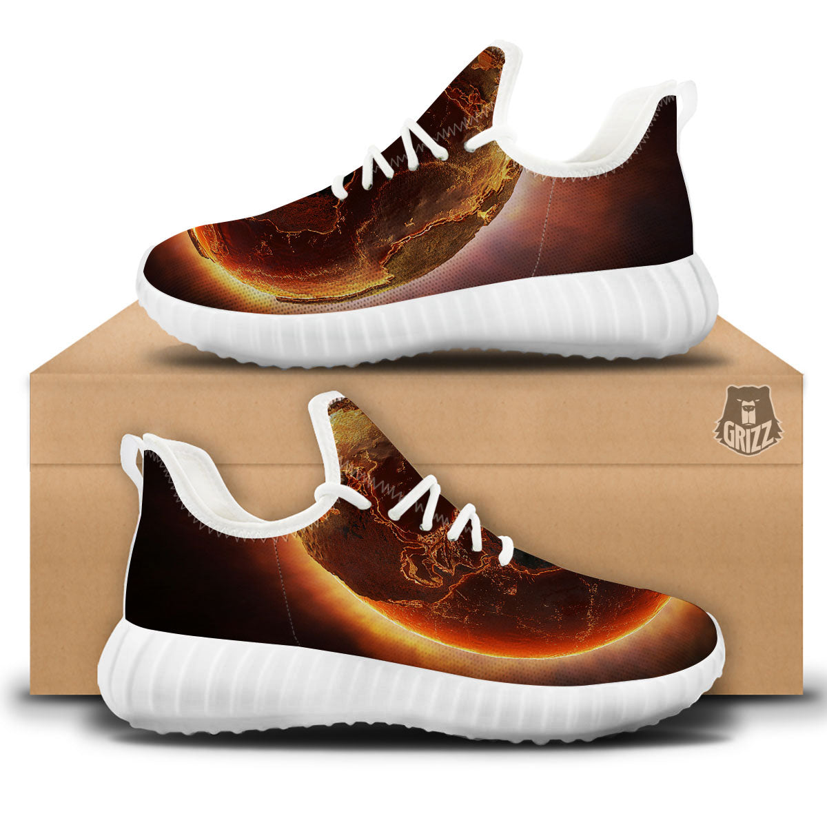 Earth Burning Print White Walking Shoes-grizzshop