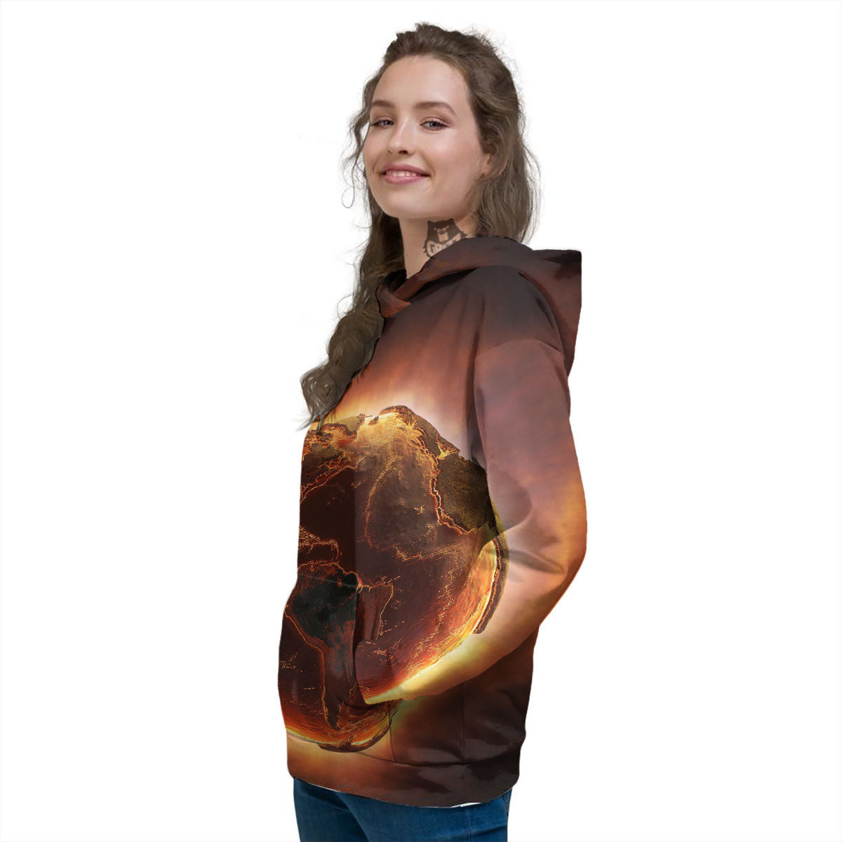 Earth Burning Print Women's Hoodie-grizzshop