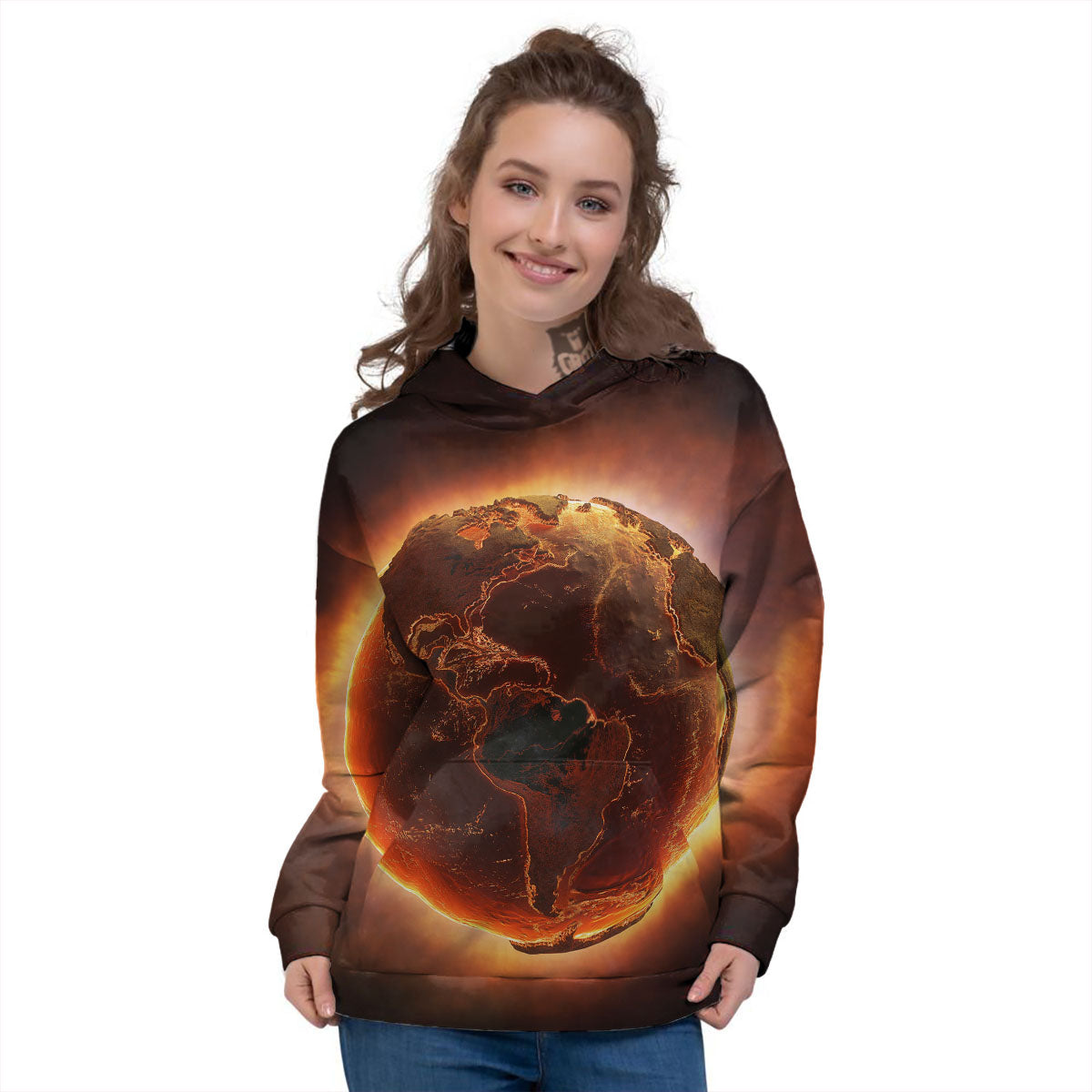 Earth Burning Print Women's Hoodie-grizzshop