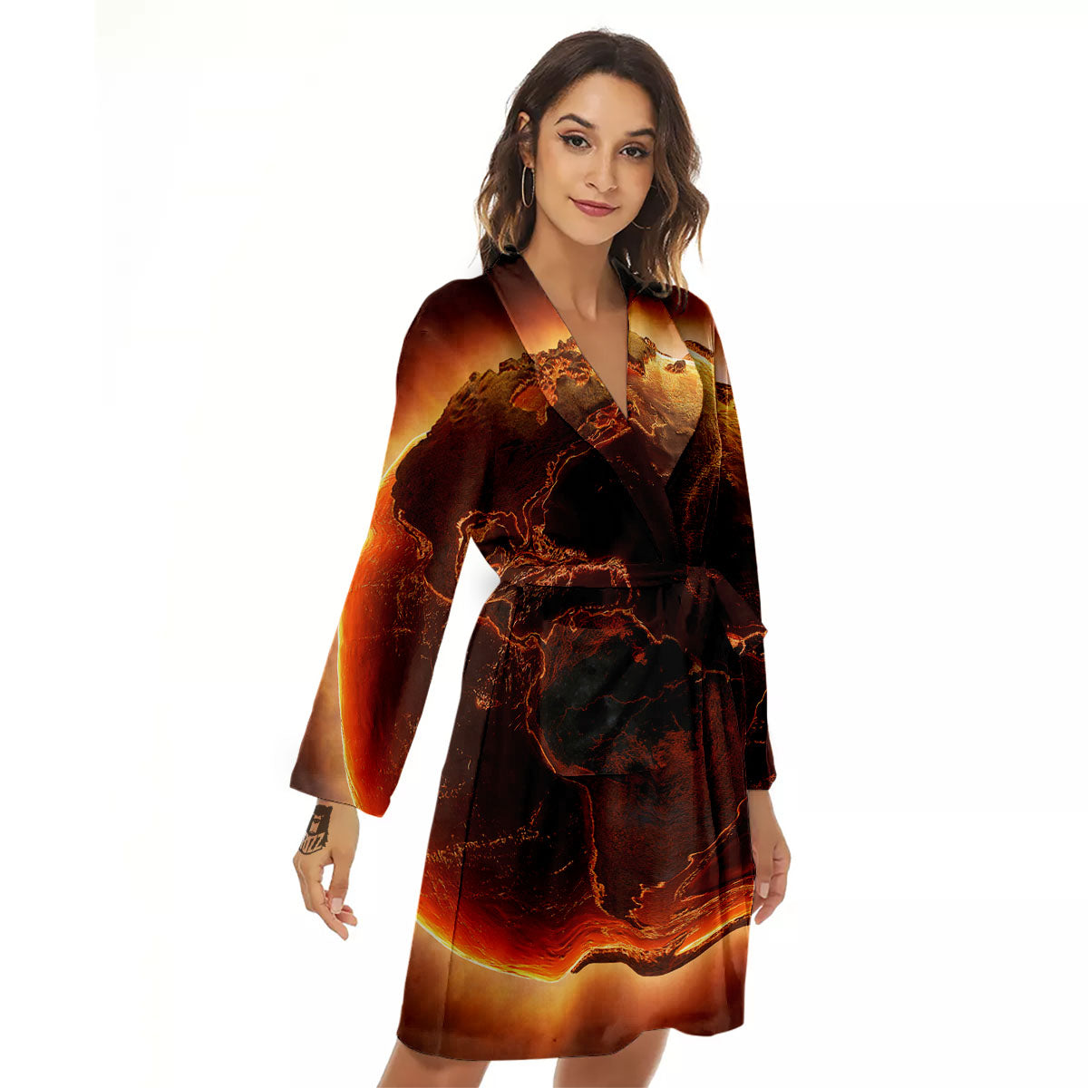 Earth Burning Print Women's Robe-grizzshop