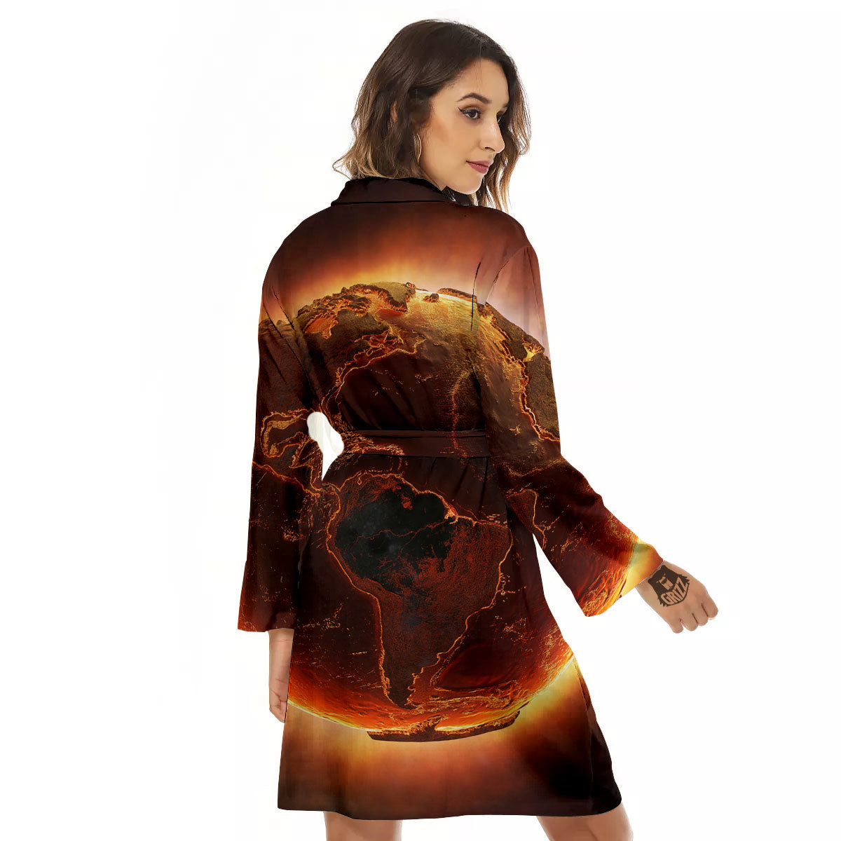Earth Burning Print Women's Robe-grizzshop