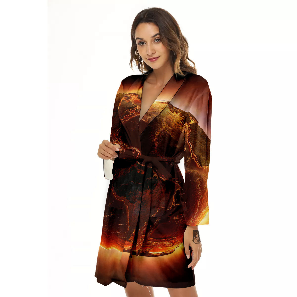 Earth Burning Print Women's Robe-grizzshop