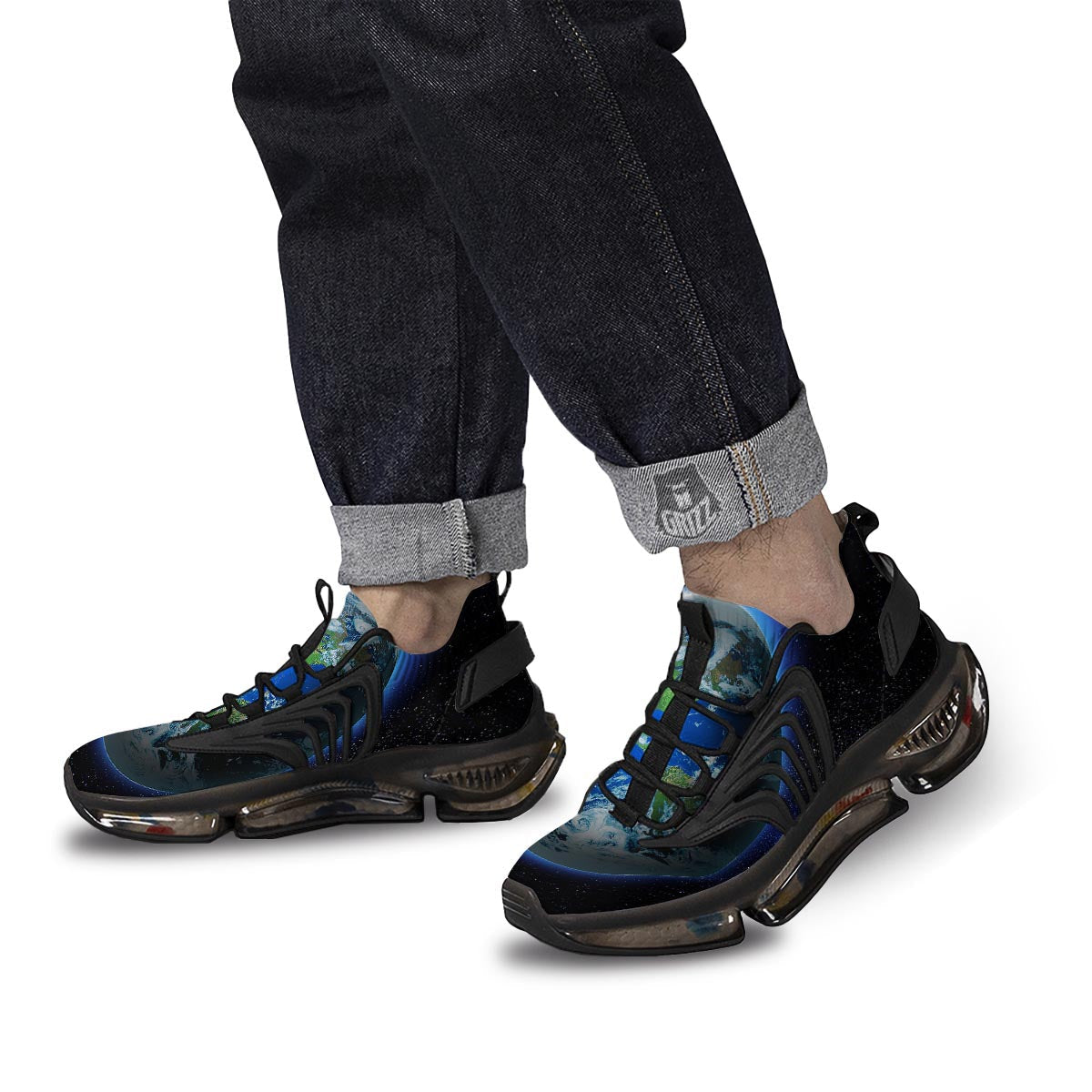Earth Sunrise Print Black Gym Shoes-grizzshop