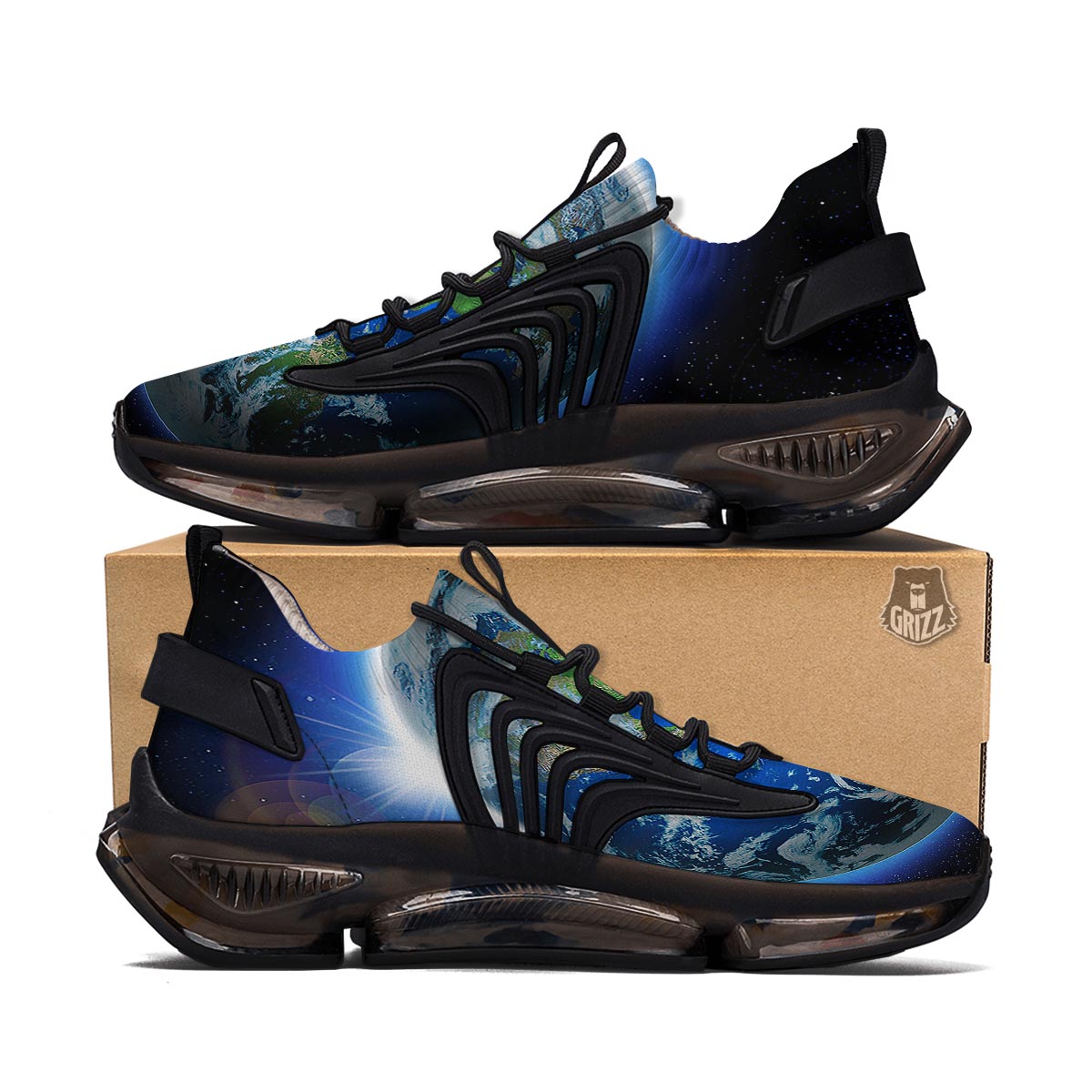 Earth Sunrise Print Black Gym Shoes-grizzshop