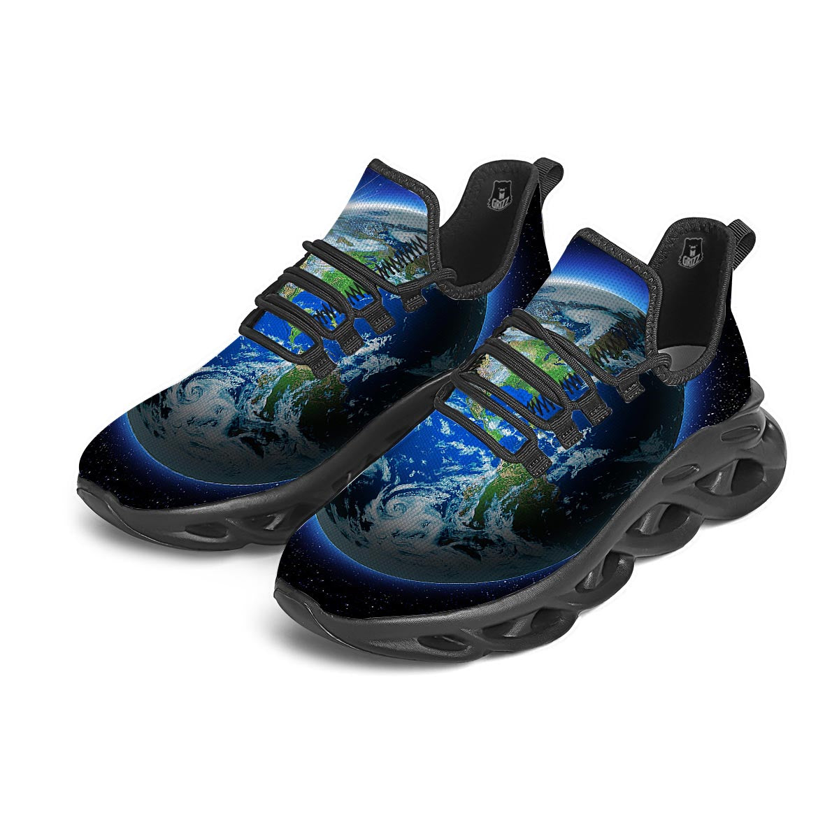 Earth Sunrise Print Black Running Shoes-grizzshop