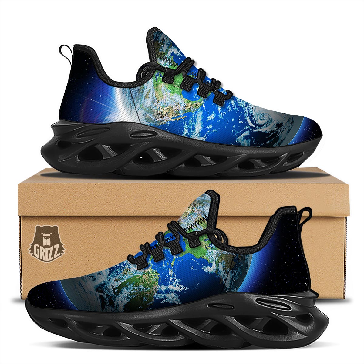 Earth Sunrise Print Black Running Shoes-grizzshop