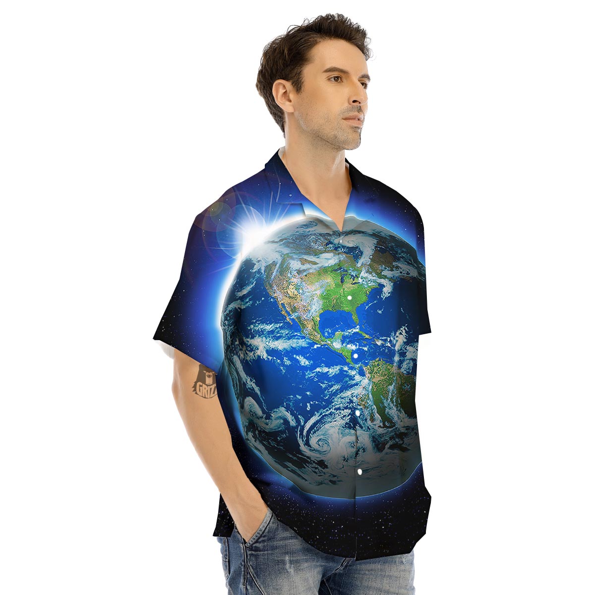 Earth Sunrise Print Men's Hawaiian Shirt-grizzshop