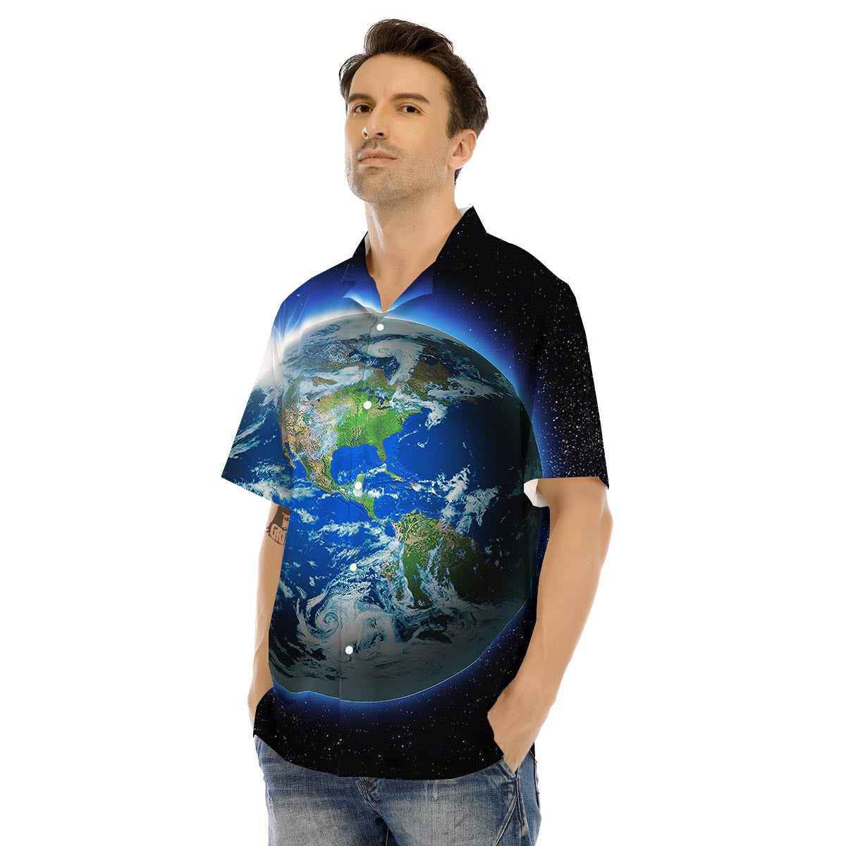 Earth Sunrise Print Men's Hawaiian Shirt-grizzshop