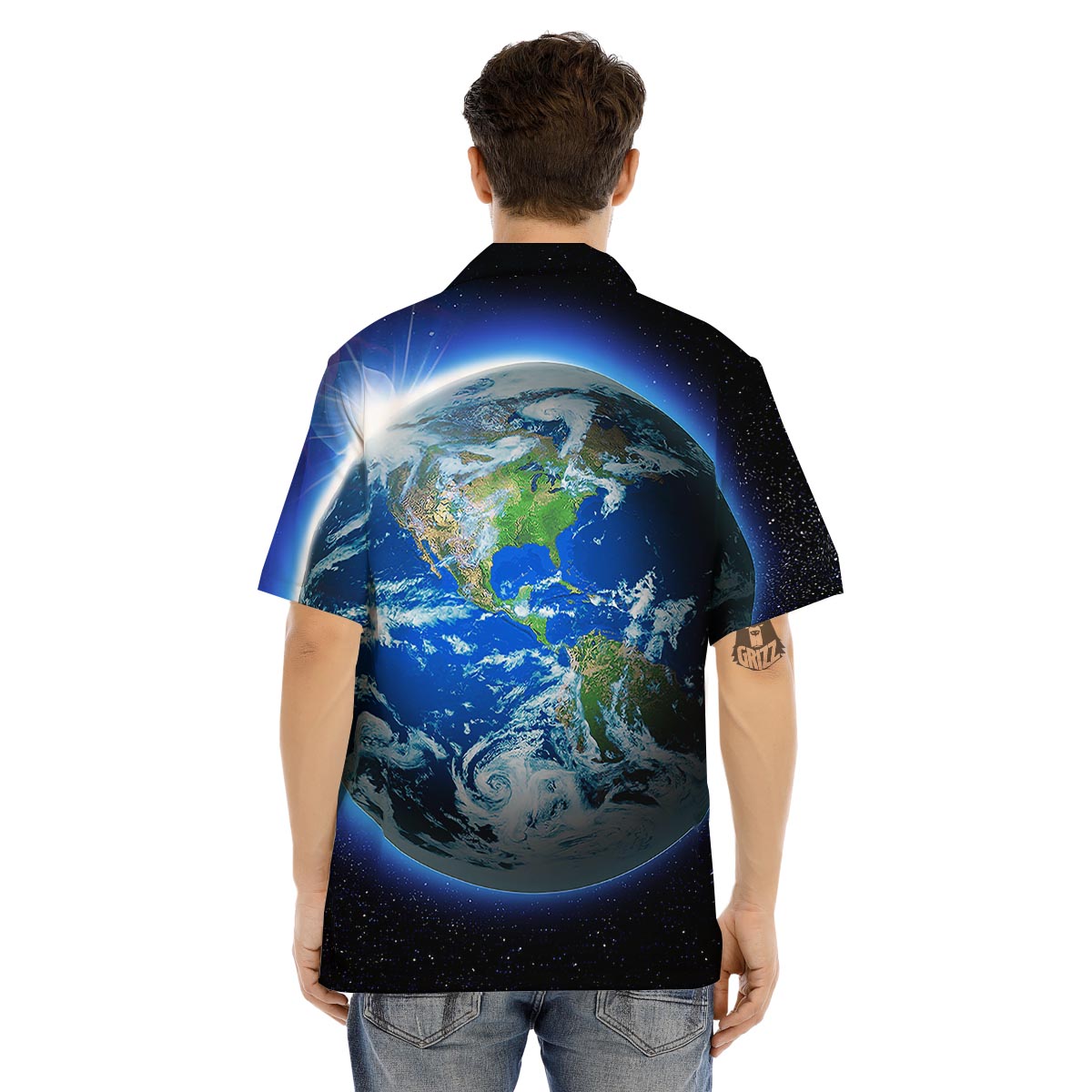 Earth Sunrise Print Men's Hawaiian Shirt-grizzshop