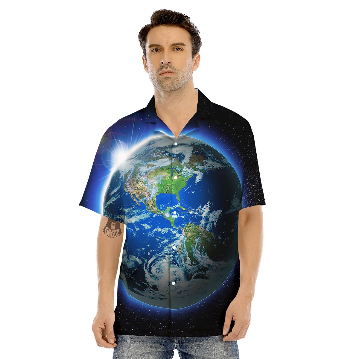 Earth Sunrise Print Men's Hawaiian Shirt-grizzshop