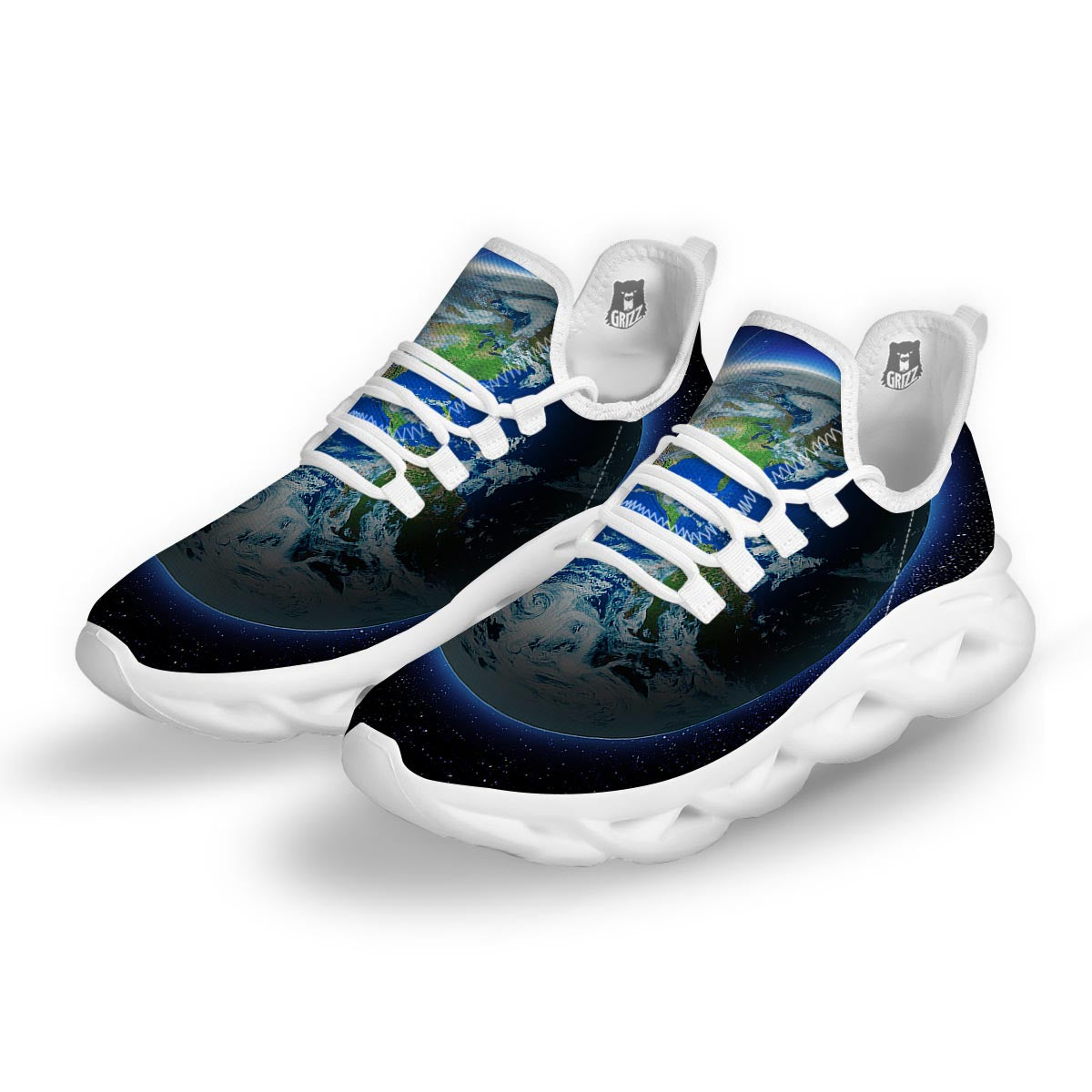 Earth Sunrise Print White Running Shoes-grizzshop