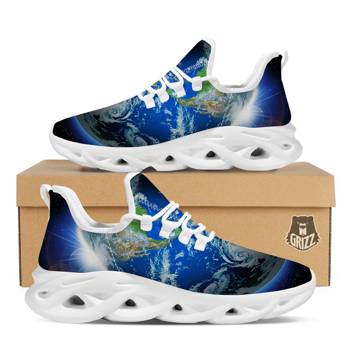 Earth Sunrise Print White Running Shoes-grizzshop