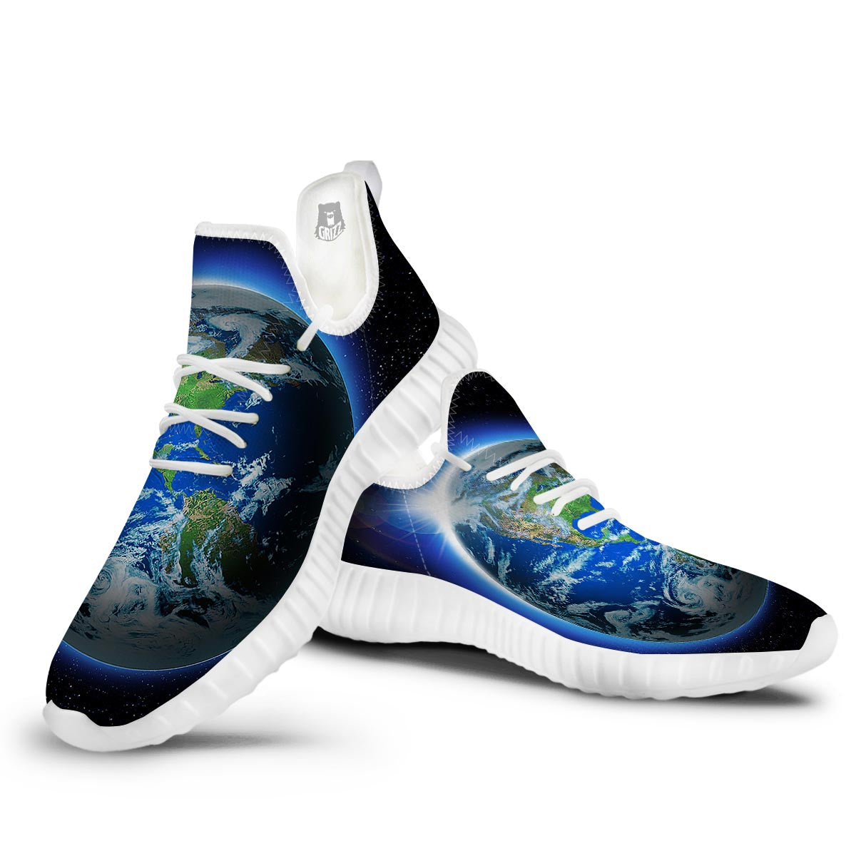 Earth Sunrise Print White Walking Shoes-grizzshop