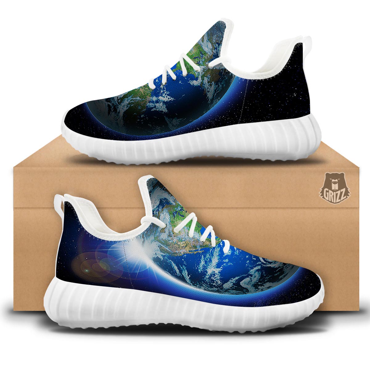 Earth Sunrise Print White Walking Shoes-grizzshop