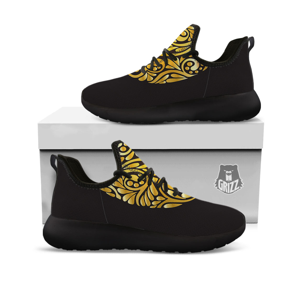 Easter Egg Gold Print Black Athletic Shoes-grizzshop