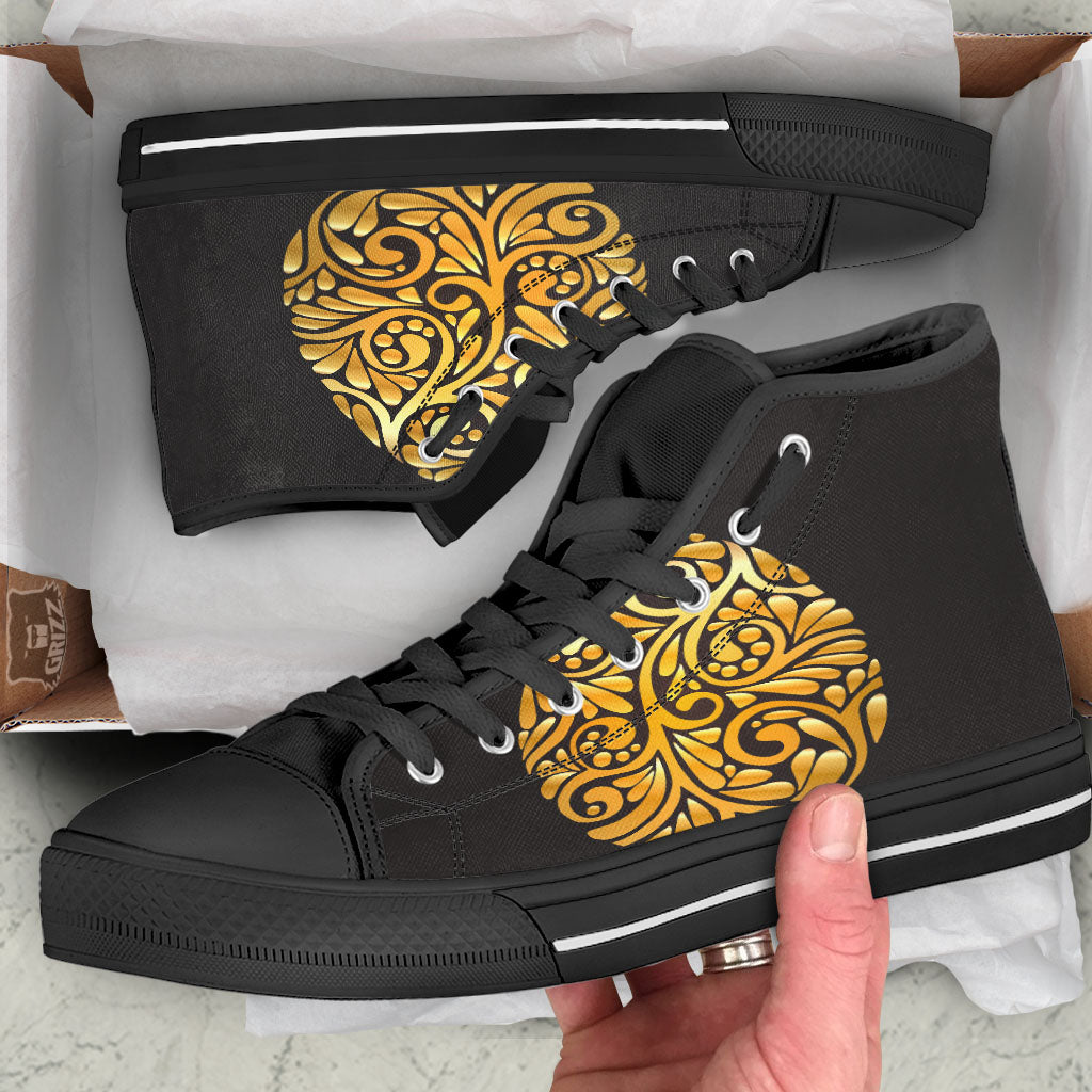 Easter Egg Gold Print Black High Top Shoes-grizzshop