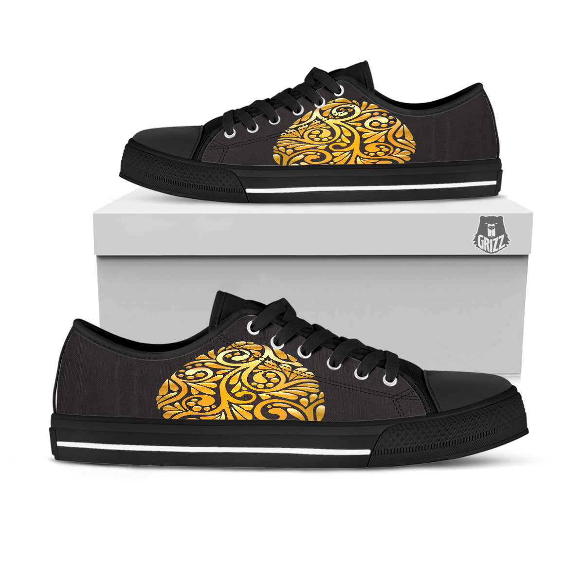 Easter Egg Gold Print Black Low Top Shoes-grizzshop