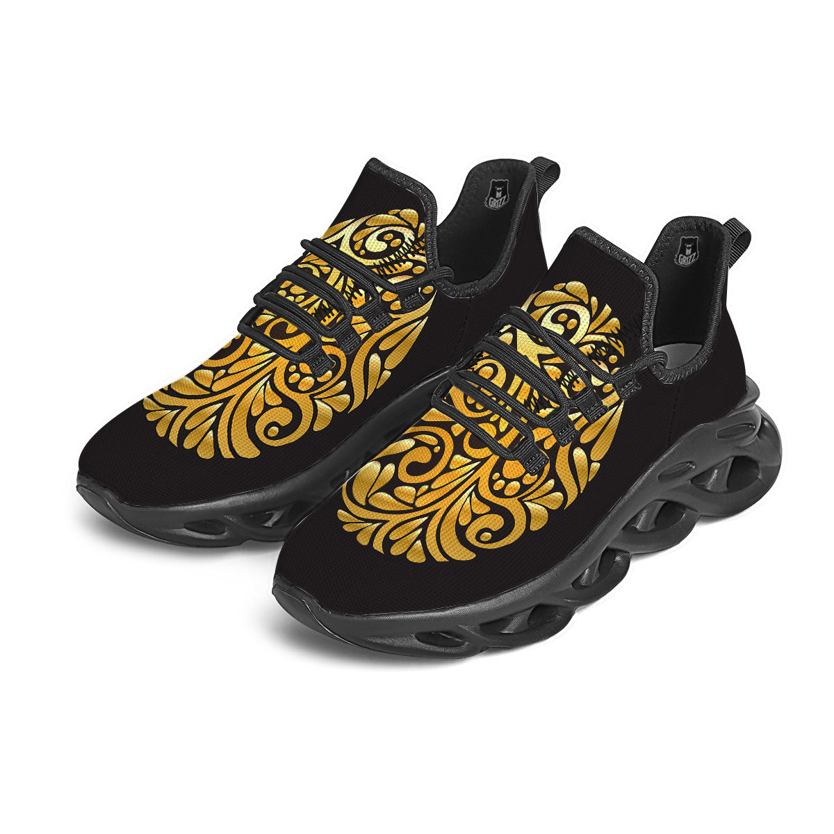 Easter Egg Gold Print Black Running Shoes-grizzshop