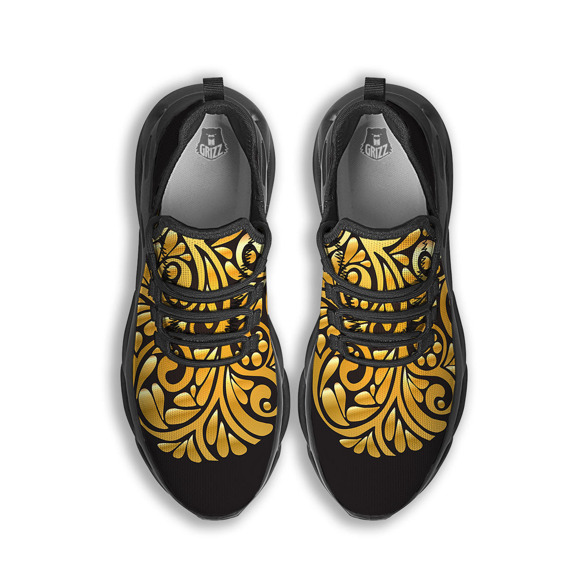 Easter Egg Gold Print Black Running Shoes-grizzshop