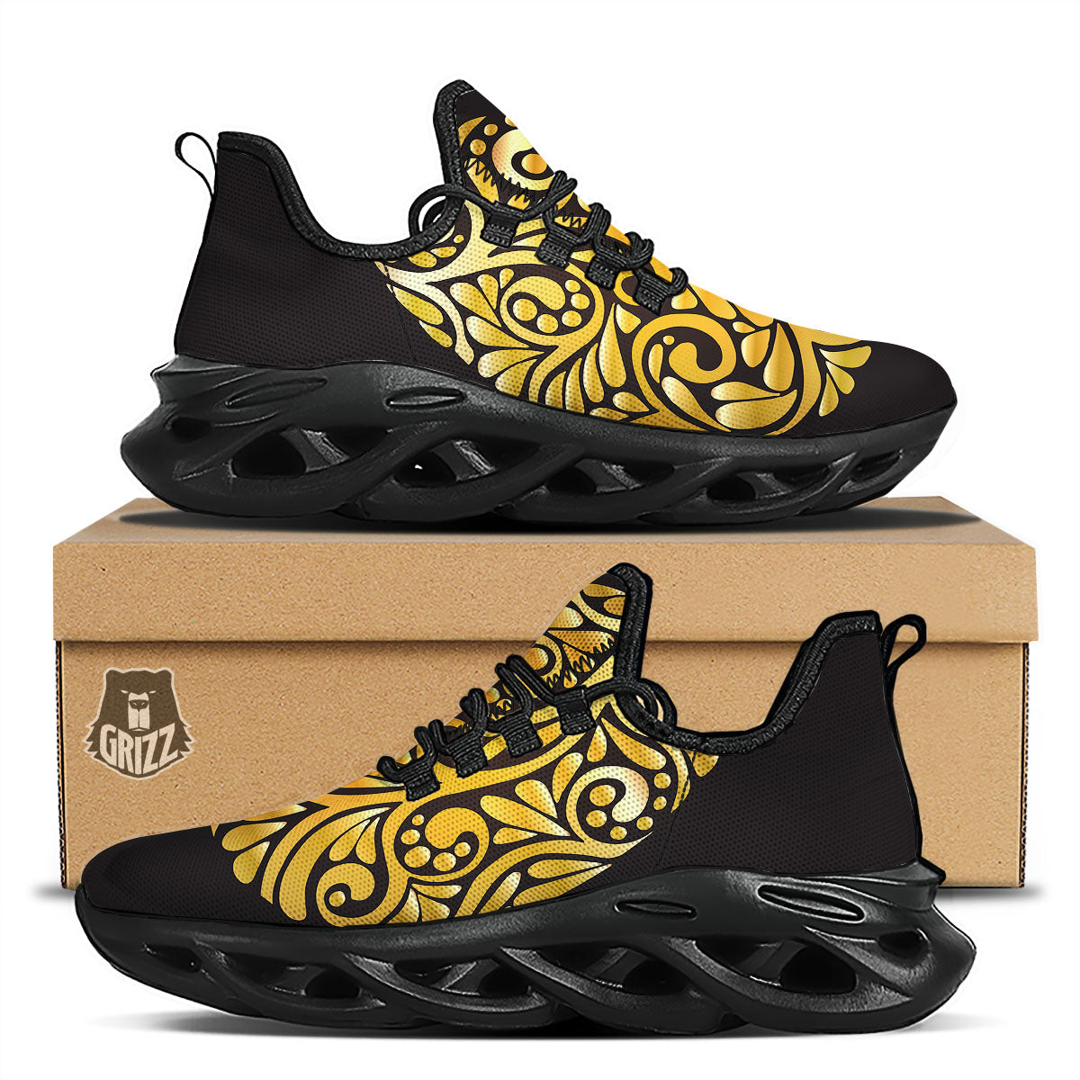 Easter Egg Gold Print Black Running Shoes-grizzshop