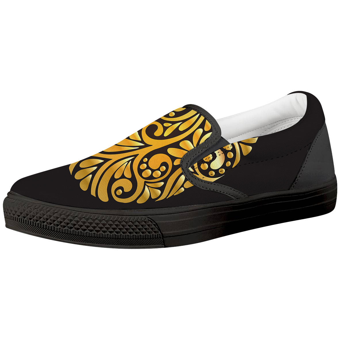Easter Egg Gold Print Black Slip On Shoes-grizzshop