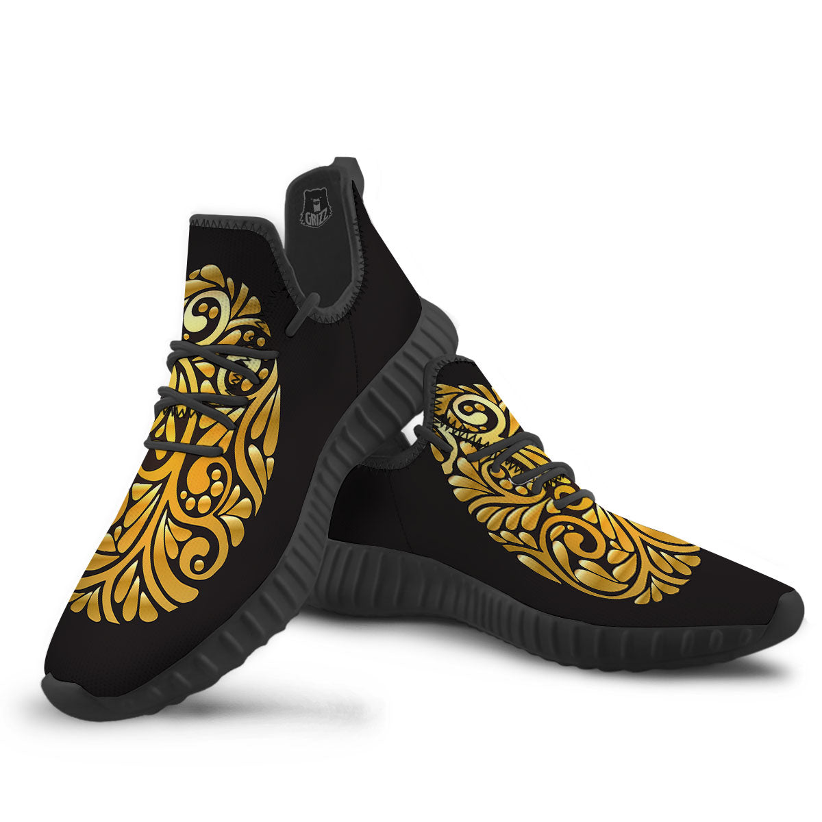 Easter Egg Gold Print Black Walking Shoes-grizzshop