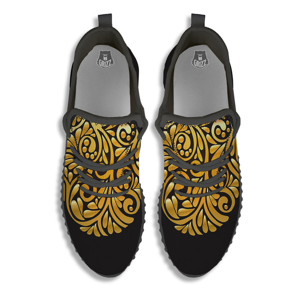 Easter Egg Gold Print Black Walking Shoes-grizzshop