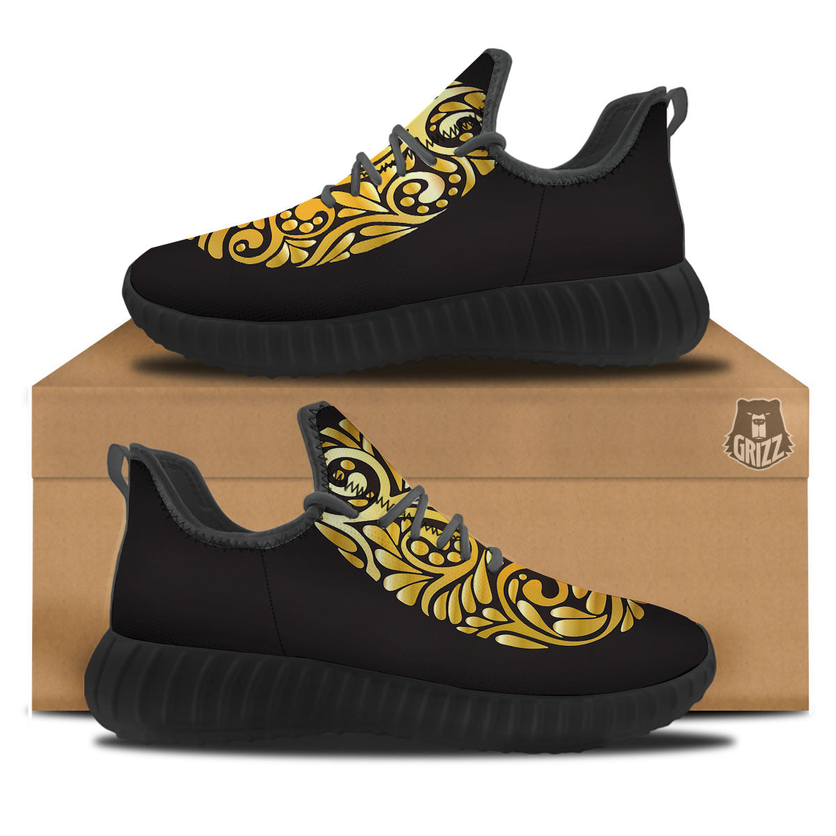 Easter Egg Gold Print Black Walking Shoes-grizzshop