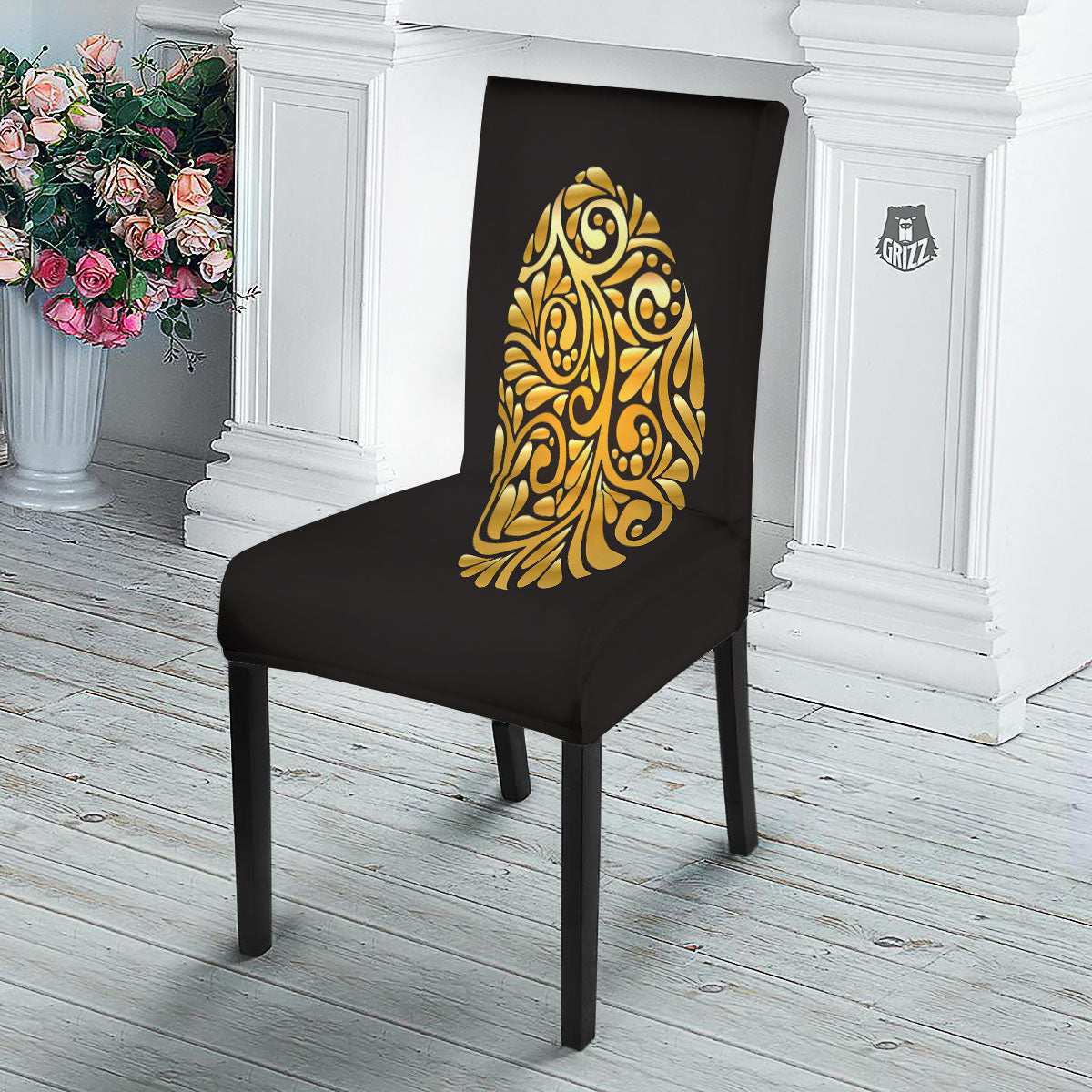 Easter Egg Gold Print Dining Chair Slipcover-grizzshop