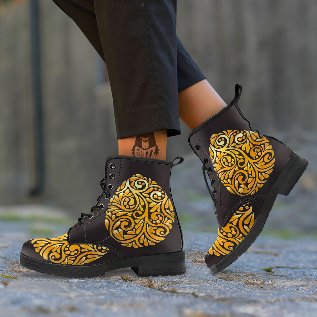 Easter Egg Gold Print Leather Boots-grizzshop