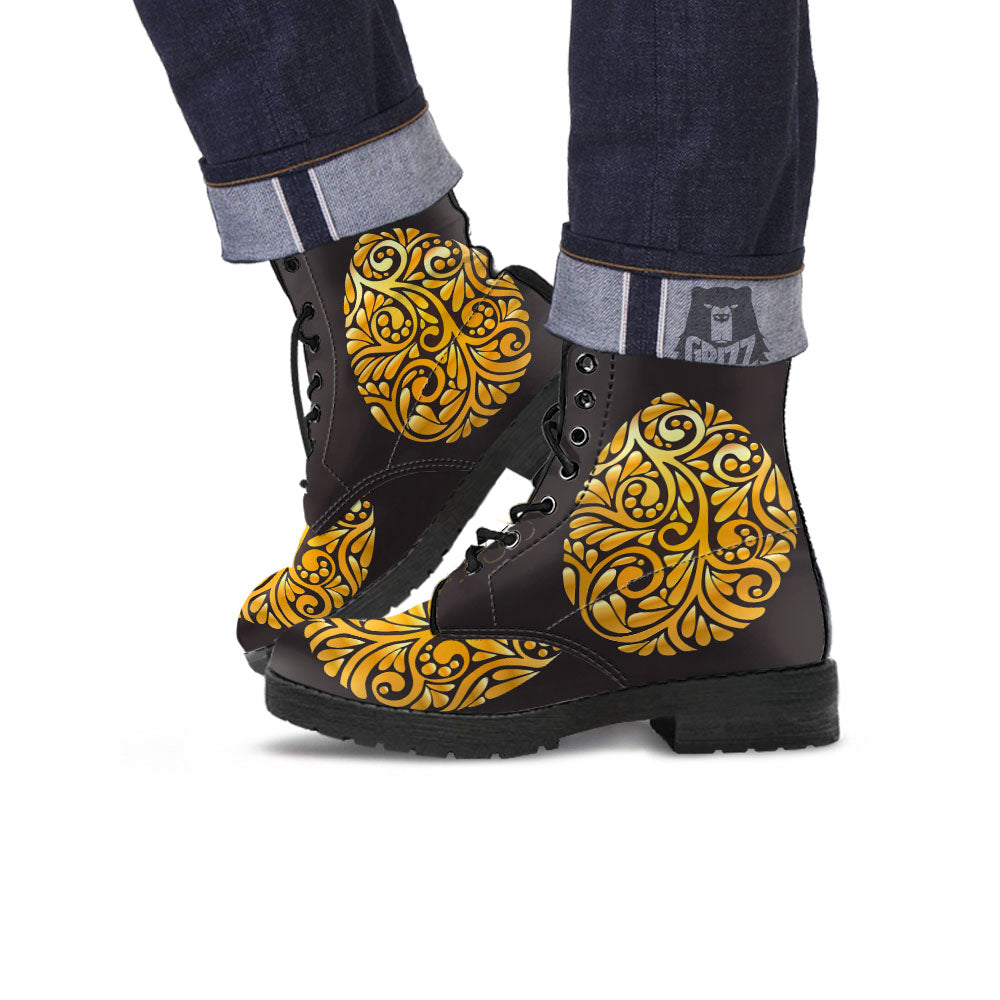 Easter Egg Gold Print Leather Boots-grizzshop