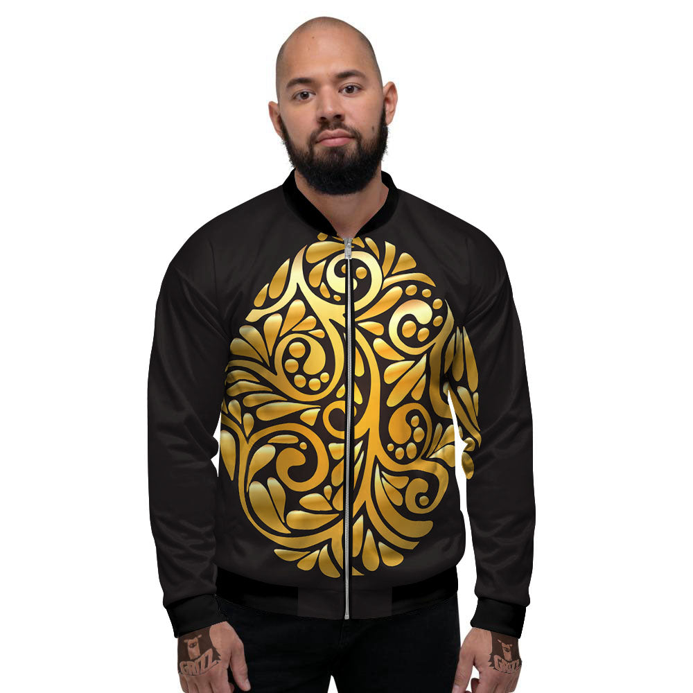 Easter Egg Gold Print Men's Bomber Jacket-grizzshop