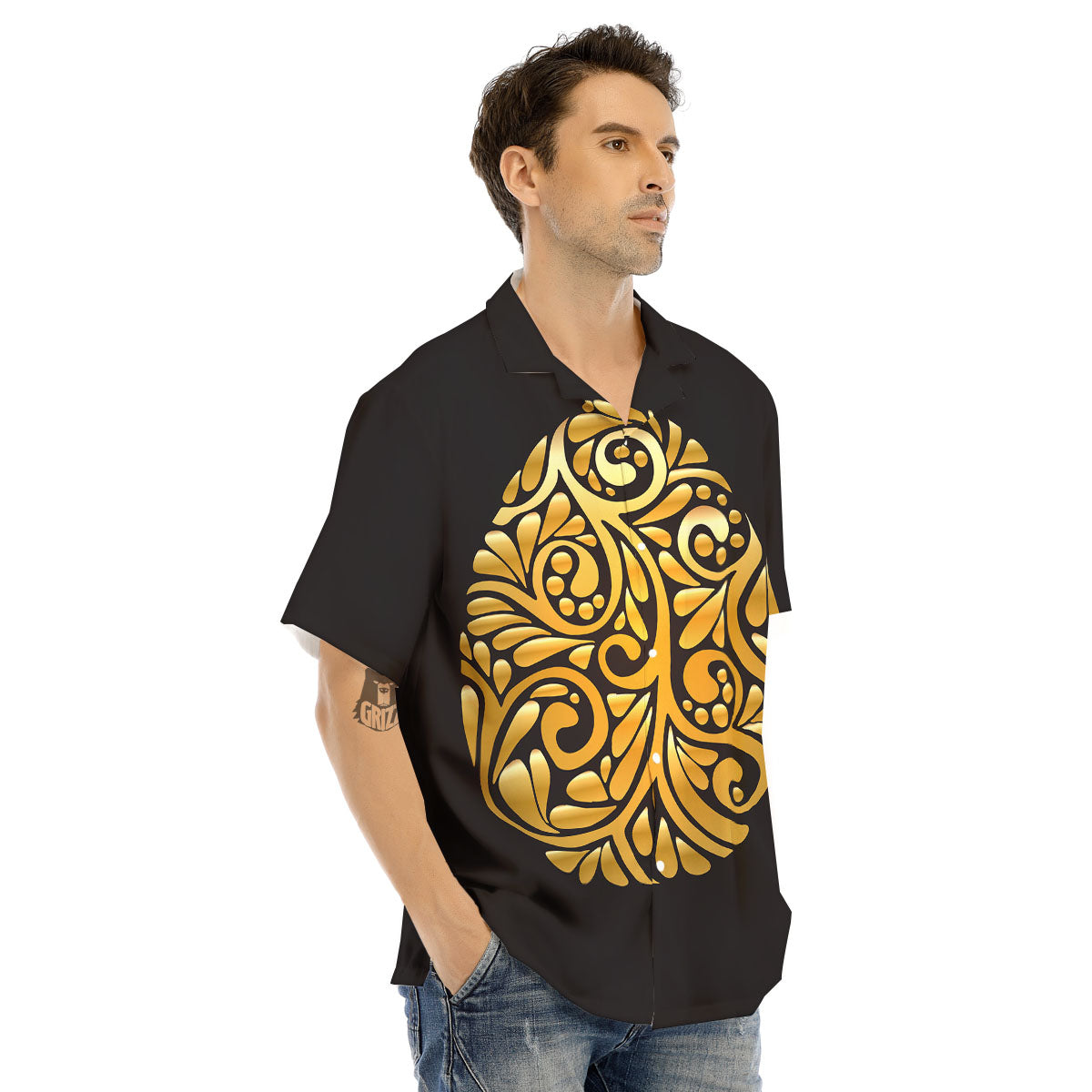 Easter Egg Gold Print Men's Hawaiian Shirt-grizzshop
