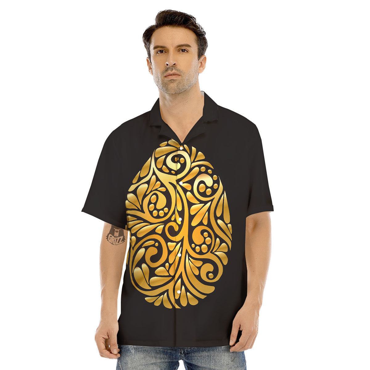 Easter Egg Gold Print Men's Hawaiian Shirt-grizzshop