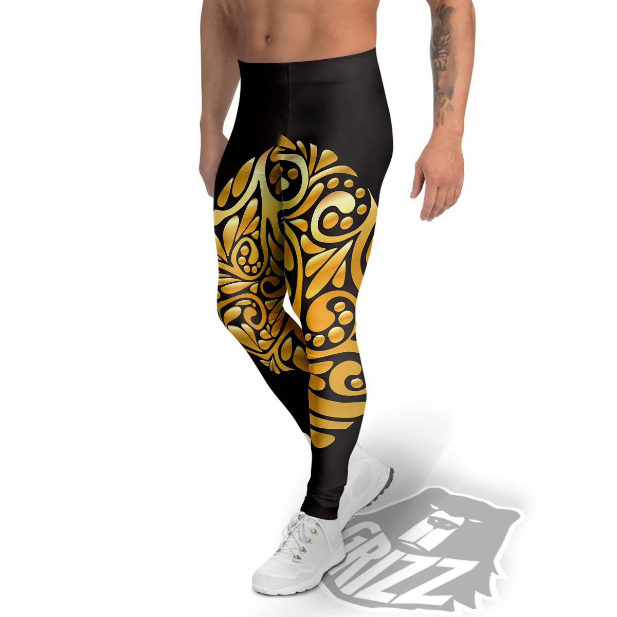 Easter Egg Gold Print Men's Leggings-grizzshop