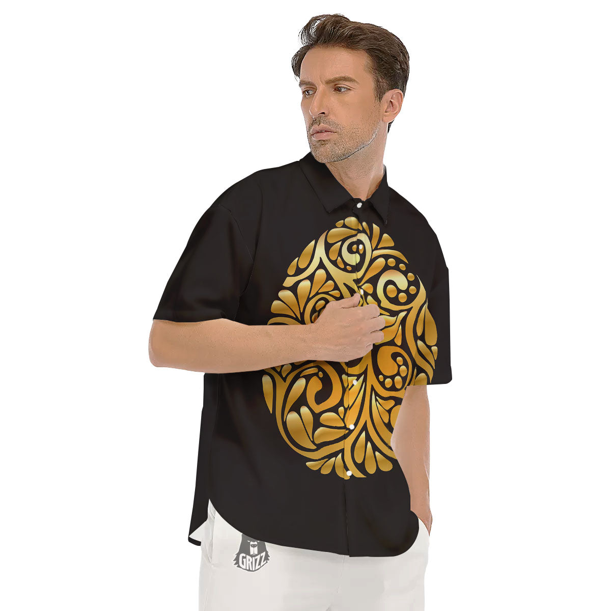 Easter Egg Gold Print Men's Short Sleeve Shirts-grizzshop