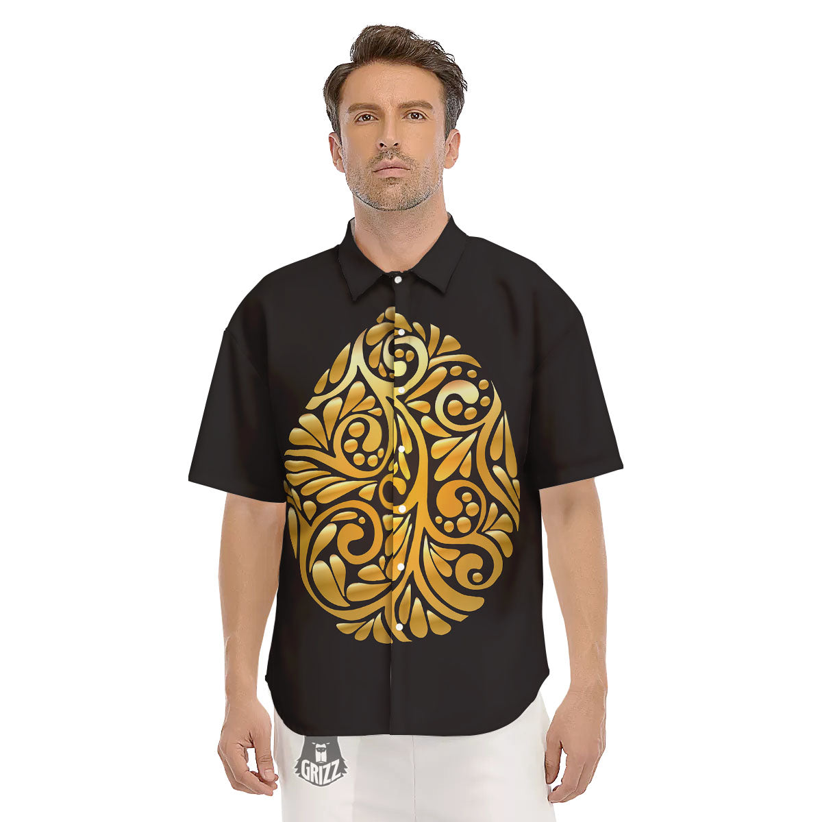 Easter Egg Gold Print Men's Short Sleeve Shirts-grizzshop
