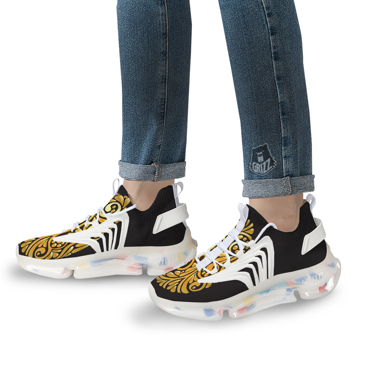 Easter Egg Gold Print White Gym Shoes-grizzshop