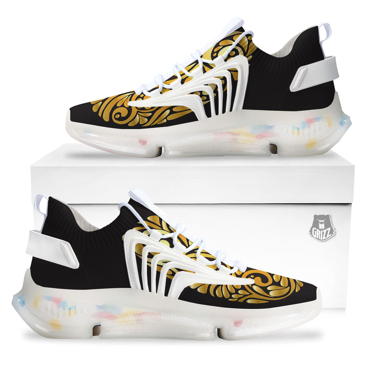 Easter Egg Gold Print White Gym Shoes-grizzshop