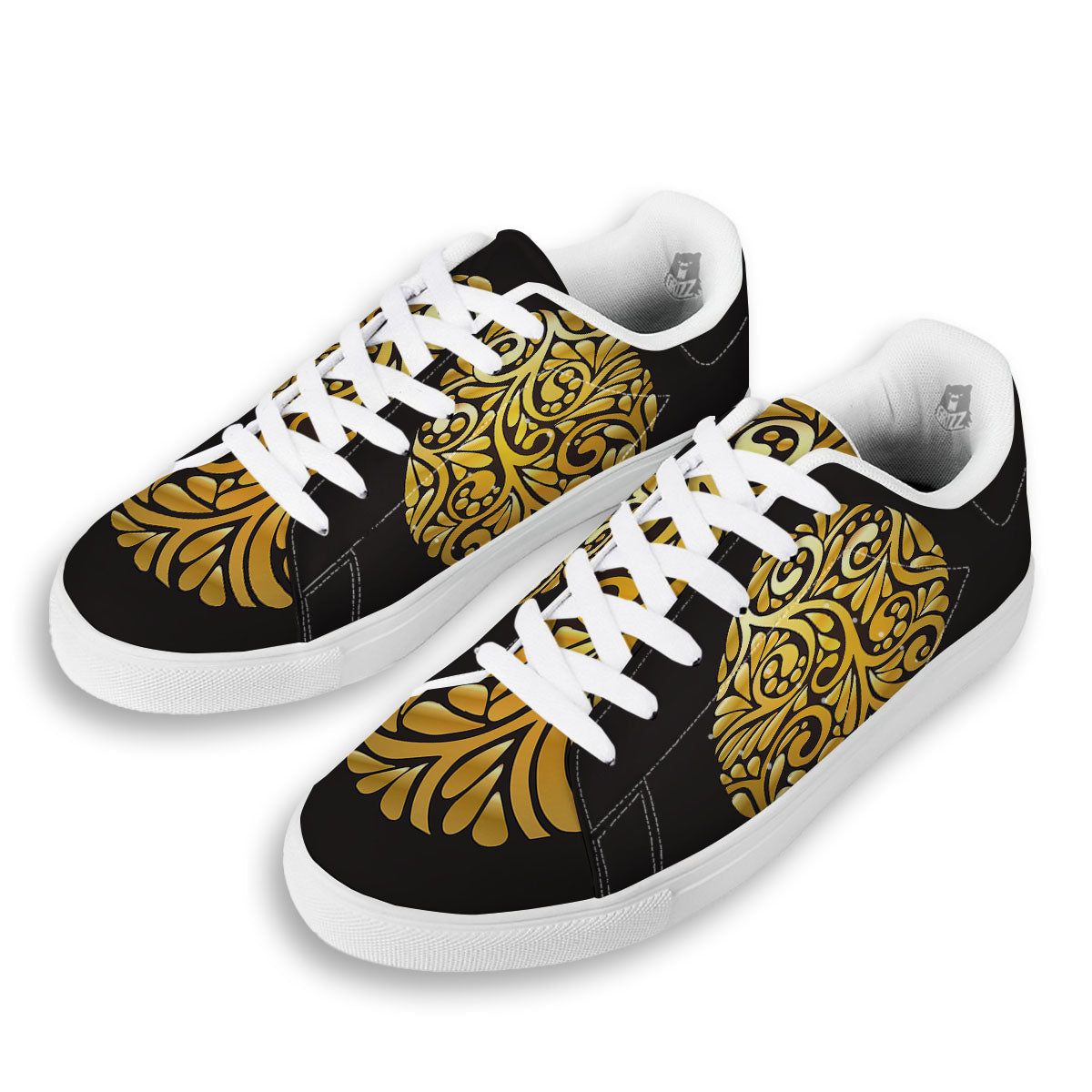 Easter Egg Gold Print White Low Top Sneakers-grizzshop