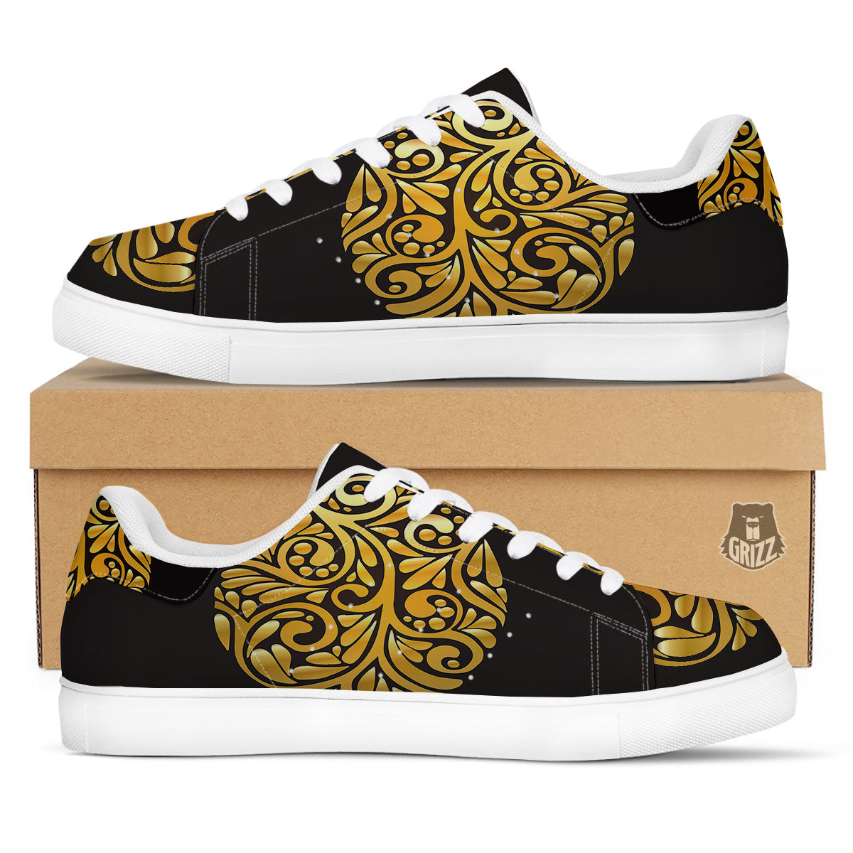 Easter Egg Gold Print White Low Top Sneakers-grizzshop