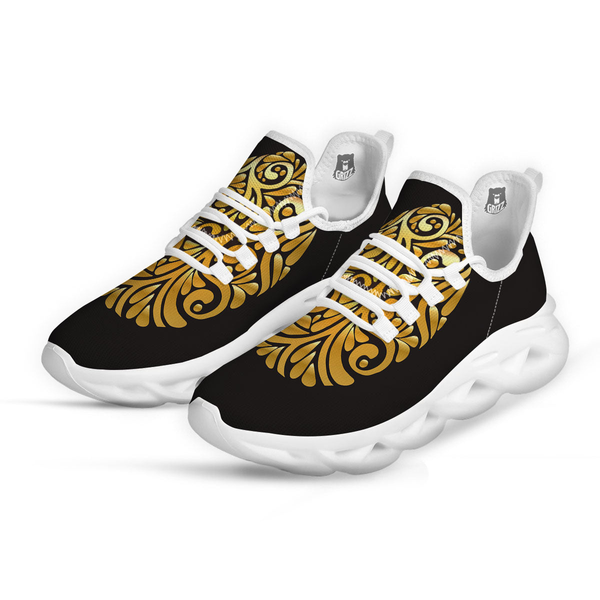 Easter Egg Gold Print White Running Shoes-grizzshop