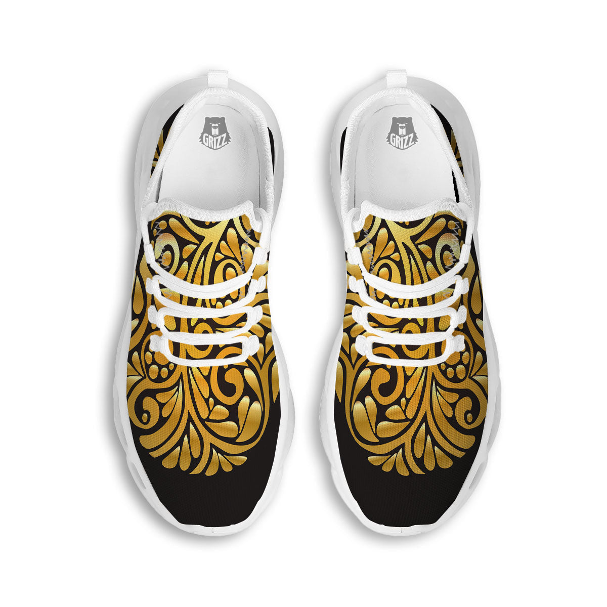 Easter Egg Gold Print White Running Shoes-grizzshop